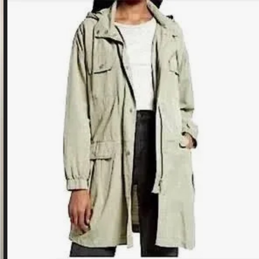 7 For All Mankind Womens Hooded Cargo Utility Jacket Lyocell Lt. Green Sz Large